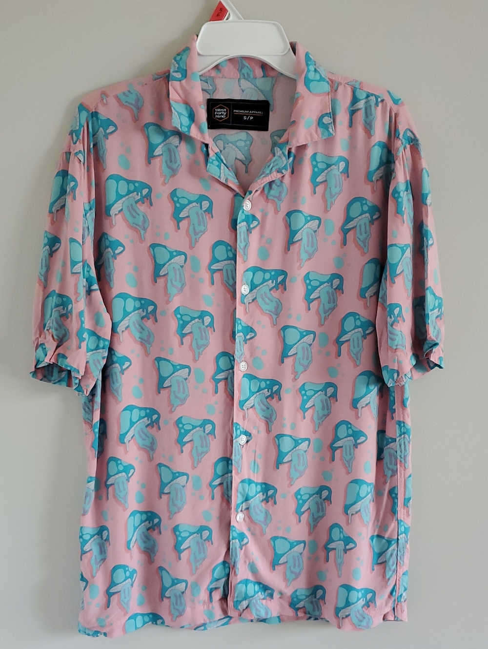 West Forty Nine Pink & Teal Short-Sleeve Casual Funky Button-Down Shirt Sz S